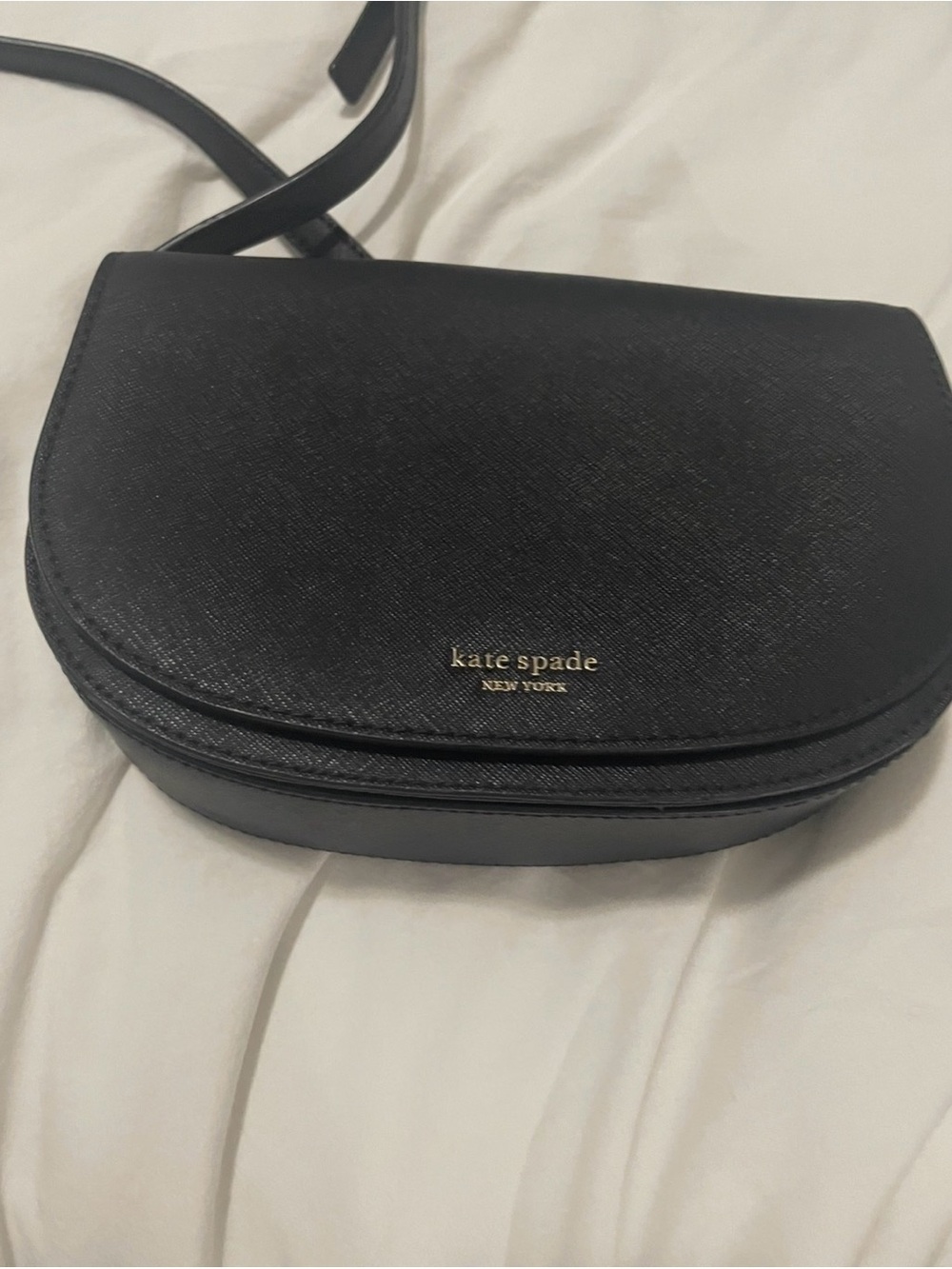 kate spade Black Saffiano Leather Crossbody Saddle Bag